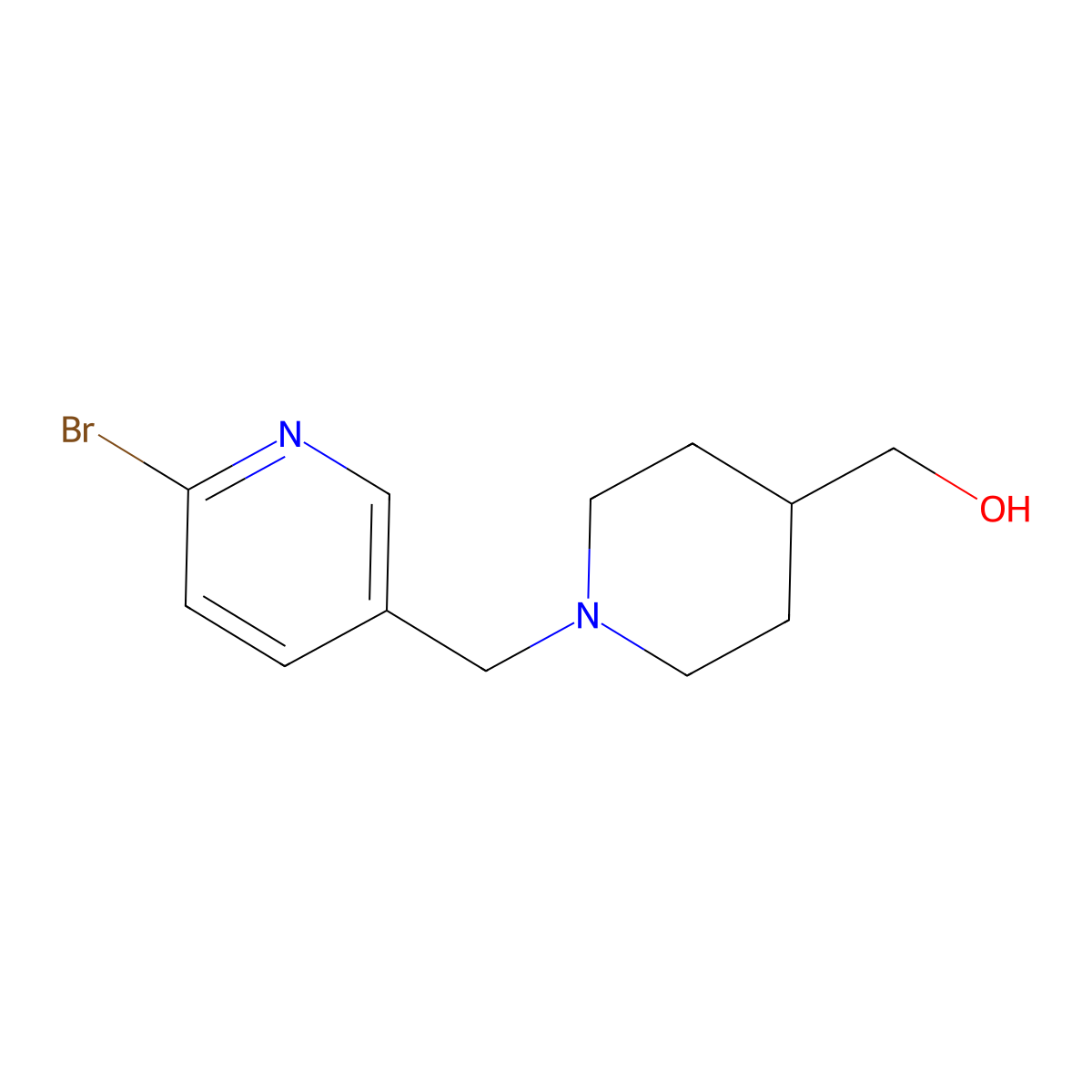 (1-((6-Bromopyridin-3-yl)methyl)piperidin-4-yl)methanol molecular structure, CAS 1420850-80-1