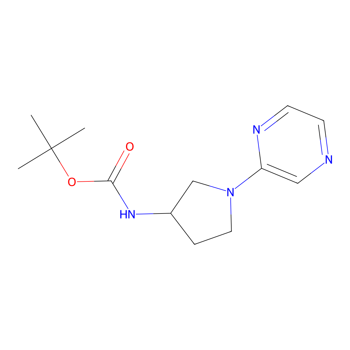 Tert-butyl (1-(pyrazin-2-yl)pyrrolidin-3-yl)carbamate molecular structure, CAS 1420851-94-0