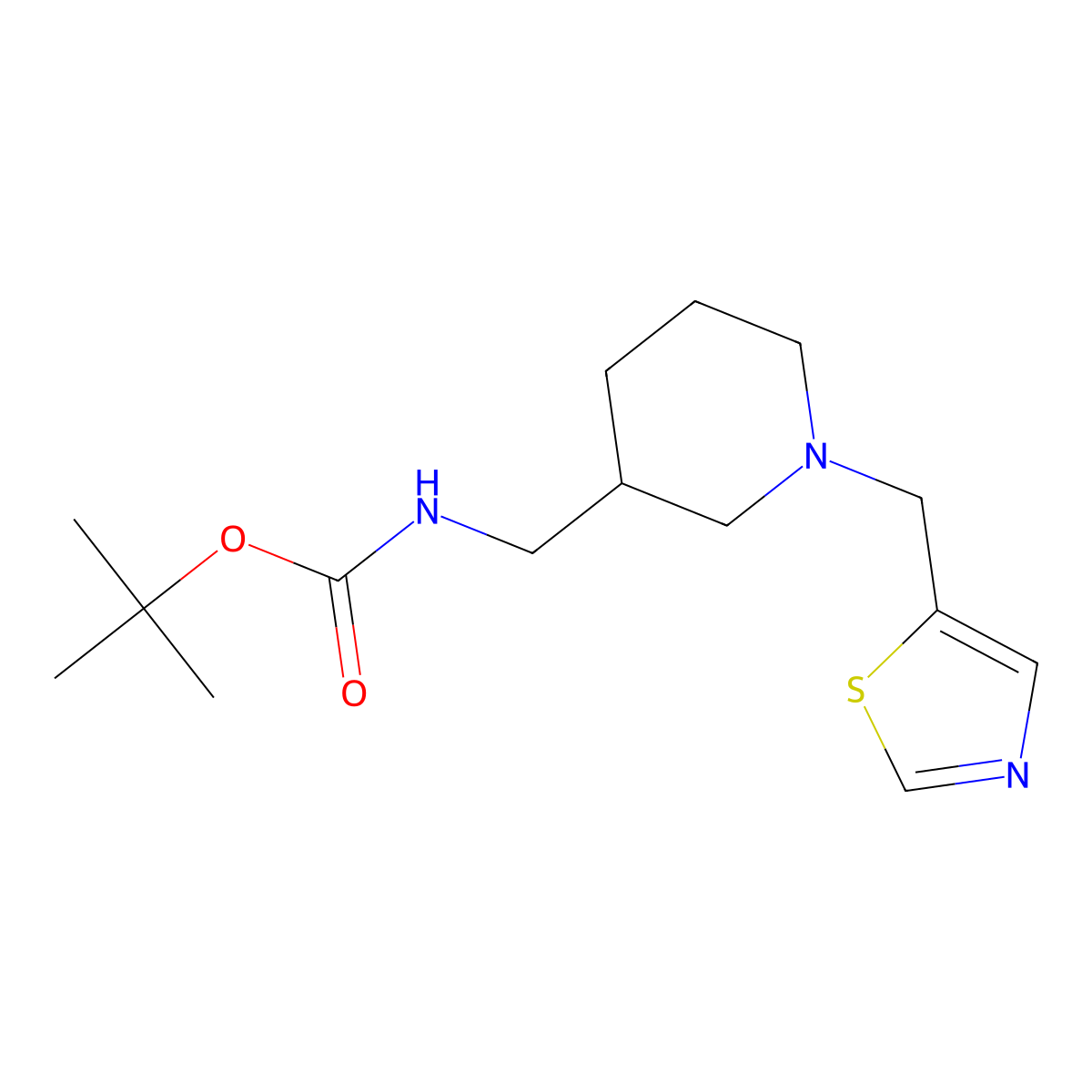 Tert-butyl ((1-(thiazol-5-ylmethyl)piperidin-3-yl)methyl)carbamate molecular structure, CAS 1420852-44-3