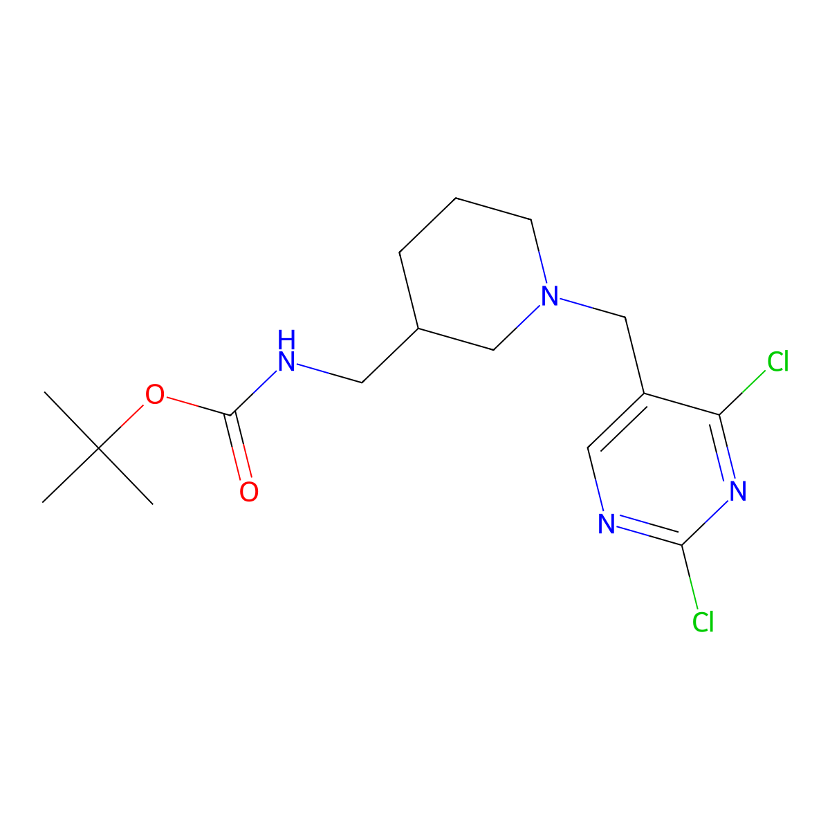 Tert-butyl ((1-((2,4-dichloropyrimidin-5-yl)methyl)piperidin-3-yl)methyl)carbamate molecular structure, CAS 1420853-81-1