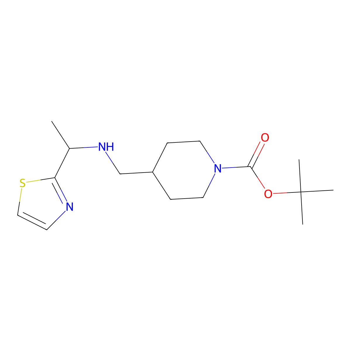 tert-Butyl 4-(((1-(thiazol-2-yl)ethyl)amino)methyl)piperidine-1-carboxylate molecular structure, CAS 1420854-01-8