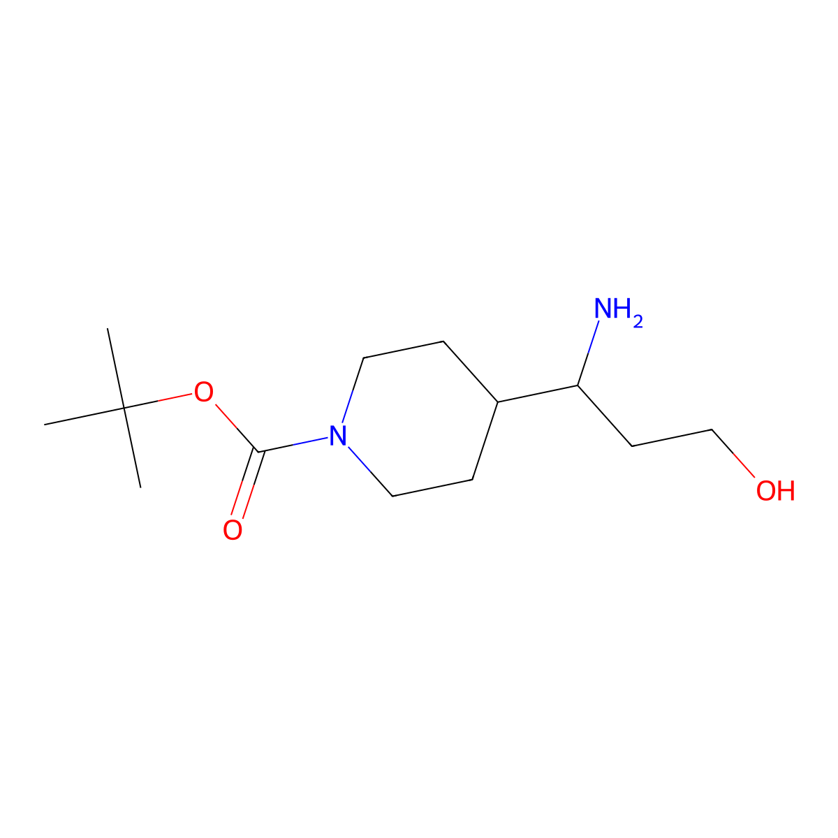 tert-Butyl 4-(1-amino-3-hydroxypropyl)piperidine-1-carboxylate molecular structure, CAS 1420857-49-3
