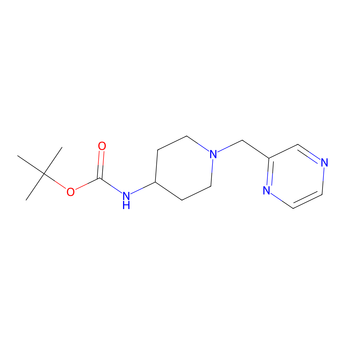 Tert-butyl (1-(pyrazin-2-ylmethyl)piperidin-4-yl)carbamate molecular structure, CAS 1420858-22-5