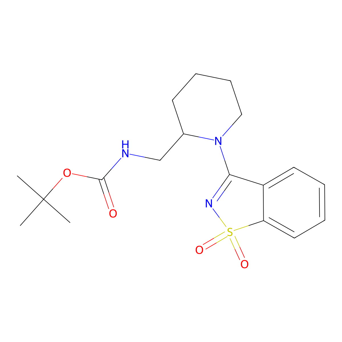 tert-Butyl ((1-(1,1-dioxidobenzo[d]isothiazol-3-yl)piperidin-2-yl)methyl)carbamate molecular structure, CAS 1420859-79-5