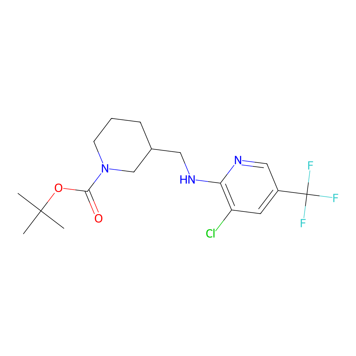 tert-Butyl 3-(((3-chloro-5-(trifluoromethyl)pyridin-2-yl)amino)methyl)piperidine-1-carboxylate molecular structure, CAS 1420860-14-5