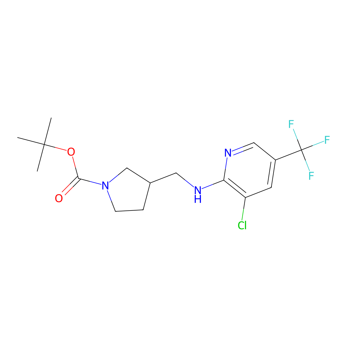 tert-Butyl 3-(((3-chloro-5-(trifluoromethyl)pyridin-2-yl)amino)methyl)pyrrolidine-1-carboxylate molecular structure, CAS 1420860-35-0