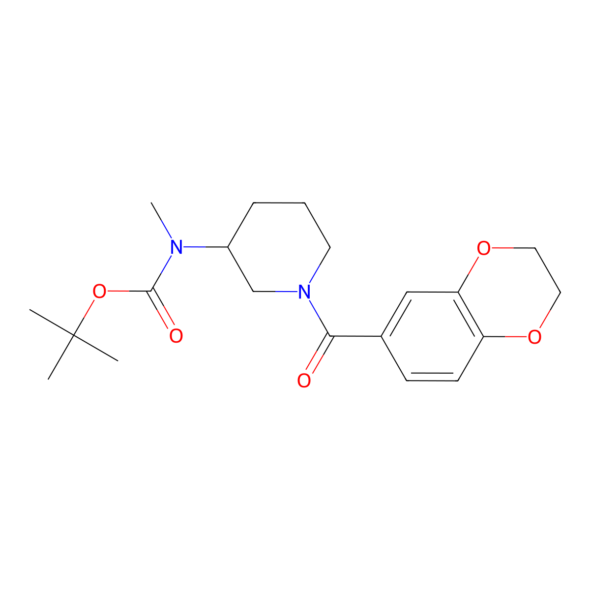 Tert-butyl (1-(2,3-dihydrobenzo[b][1,4]dioxine-6-carbonyl)piperidin-3-yl)(methyl)carbamate molecular structure, CAS 1420860-47-4