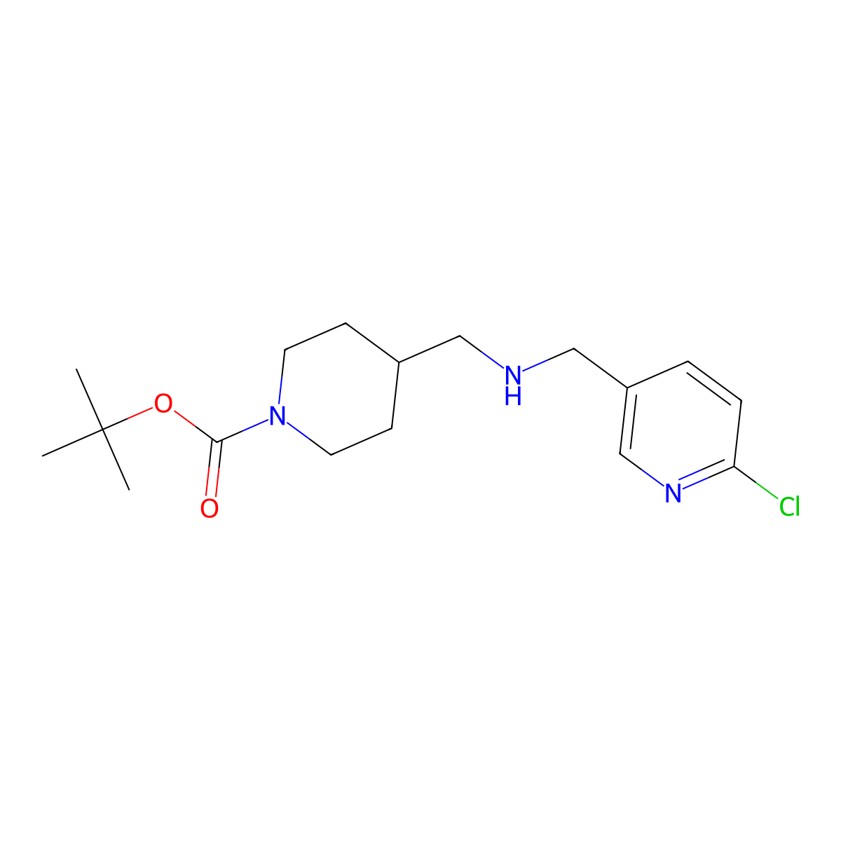 tert-Butyl 4-((((6-chloropyridin-3-yl)methyl)amino)methyl)piperidine-1-carboxylate molecular structure, CAS 1420861-36-4