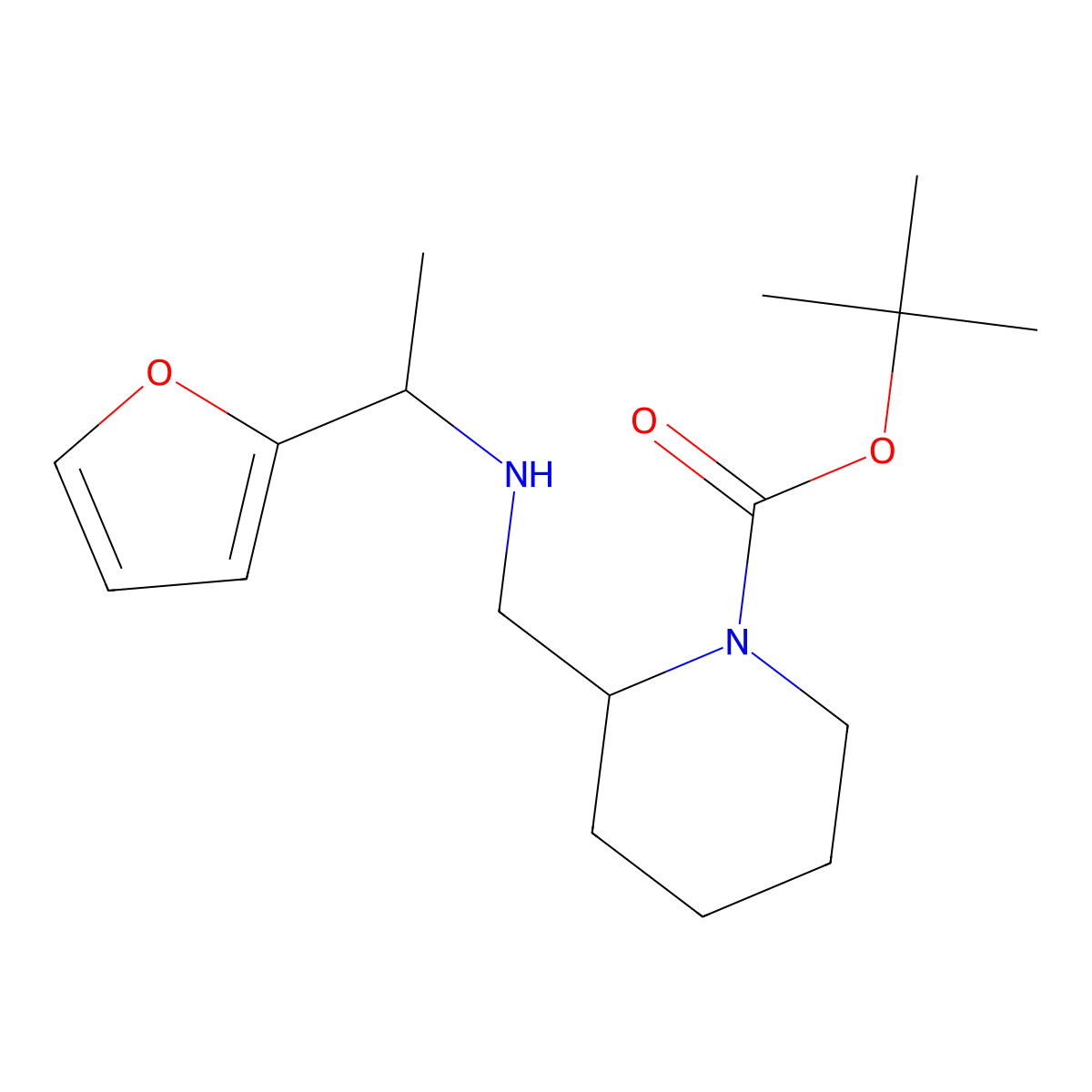 tert-Butyl 2-(((1-(furan-2-yl)ethyl)amino)methyl)piperidine-1-carboxylate molecular structure, CAS 1420861-67-1