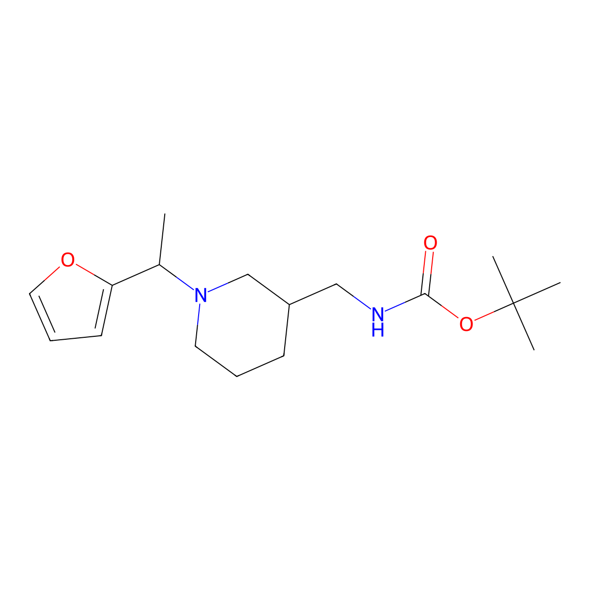 Tert-butyl ((1-(1-(furan-2-yl)ethyl)piperidin-3-yl)methyl)carbamate molecular structure, CAS 1420861-79-5