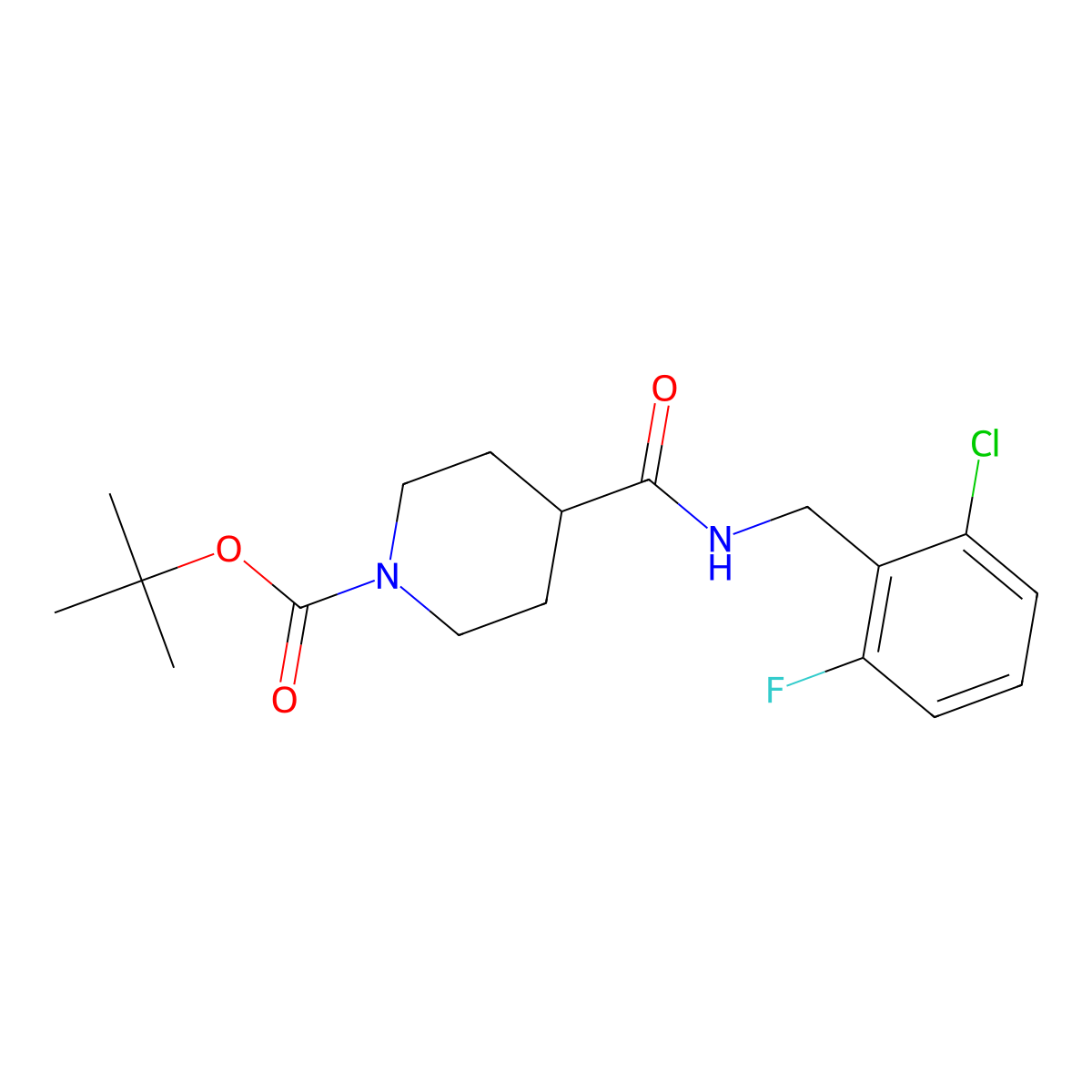 tert-Butyl 4-((2-chloro-6-fluorobenzyl)carbamoyl)piperidine-1-carboxylate molecular structure, CAS 1420863-75-7