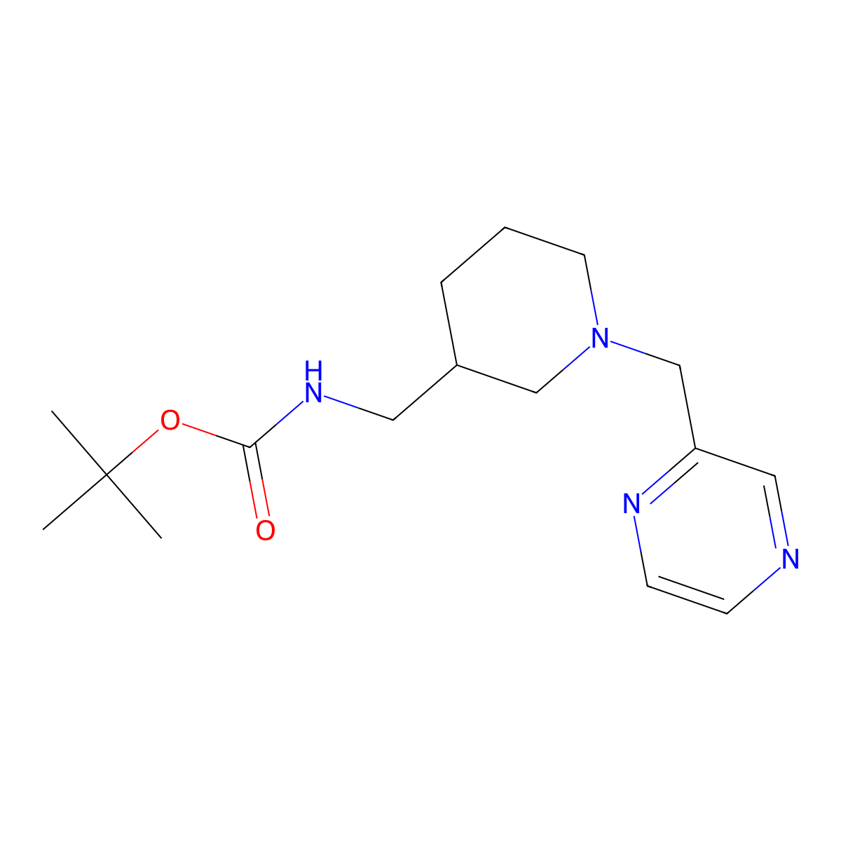 Tert-butyl ((1-(pyrazin-2-ylmethyl)piperidin-3-yl)methyl)carbamate molecular structure, CAS 1420865-36-6