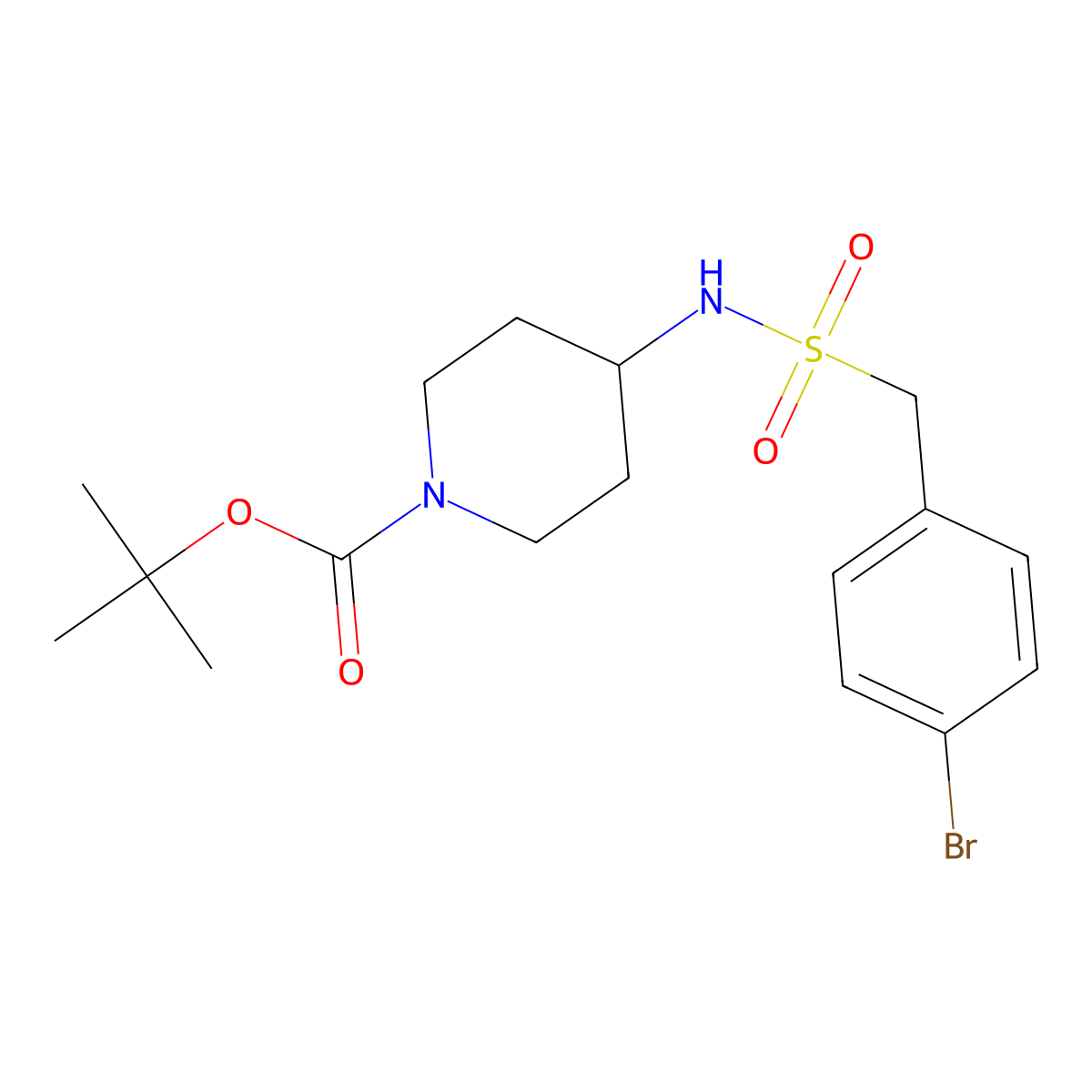 tert-Butyl 4-(((4-bromophenyl)methyl)sulfonamido)piperidine-1-carboxylate molecular structure, CAS 1420867-25-9