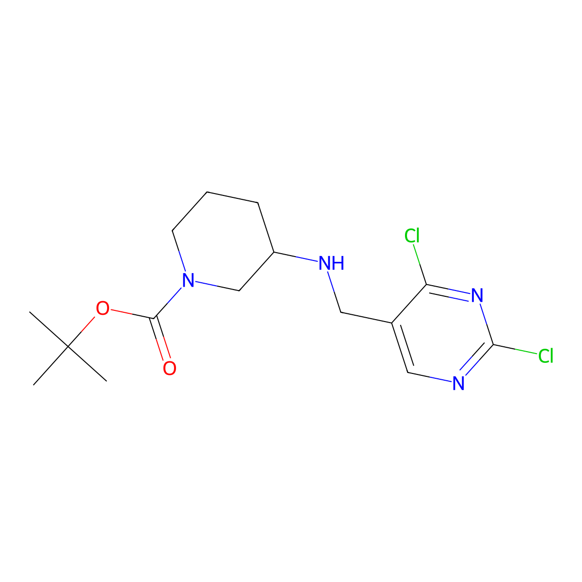 tert-Butyl 3-(((2,4-dichloropyrimidin-5-yl)methyl)amino)piperidine-1-carboxylate molecular structure, CAS 1420867-40-8