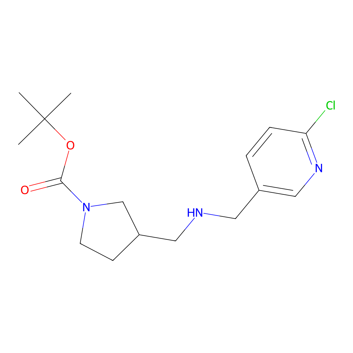 tert-Butyl 3-((((6-chloropyridin-3-yl)methyl)amino)methyl)pyrrolidine-1-carboxylate molecular structure, CAS 1420867-47-5