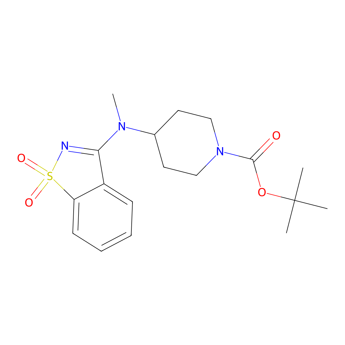 tert-Butyl 4-((1,1-dioxidobenzo[d]isothiazol-3-yl)(methyl)amino)piperidine-1-carboxylate molecular structure, CAS 1420867-75-9