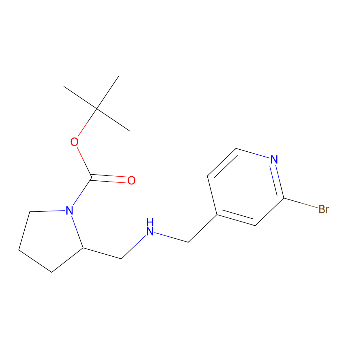 tert-Butyl 2-((((2-bromopyridin-4-yl)methyl)amino)methyl)pyrrolidine-1-carboxylate molecular structure, CAS 1420868-51-4