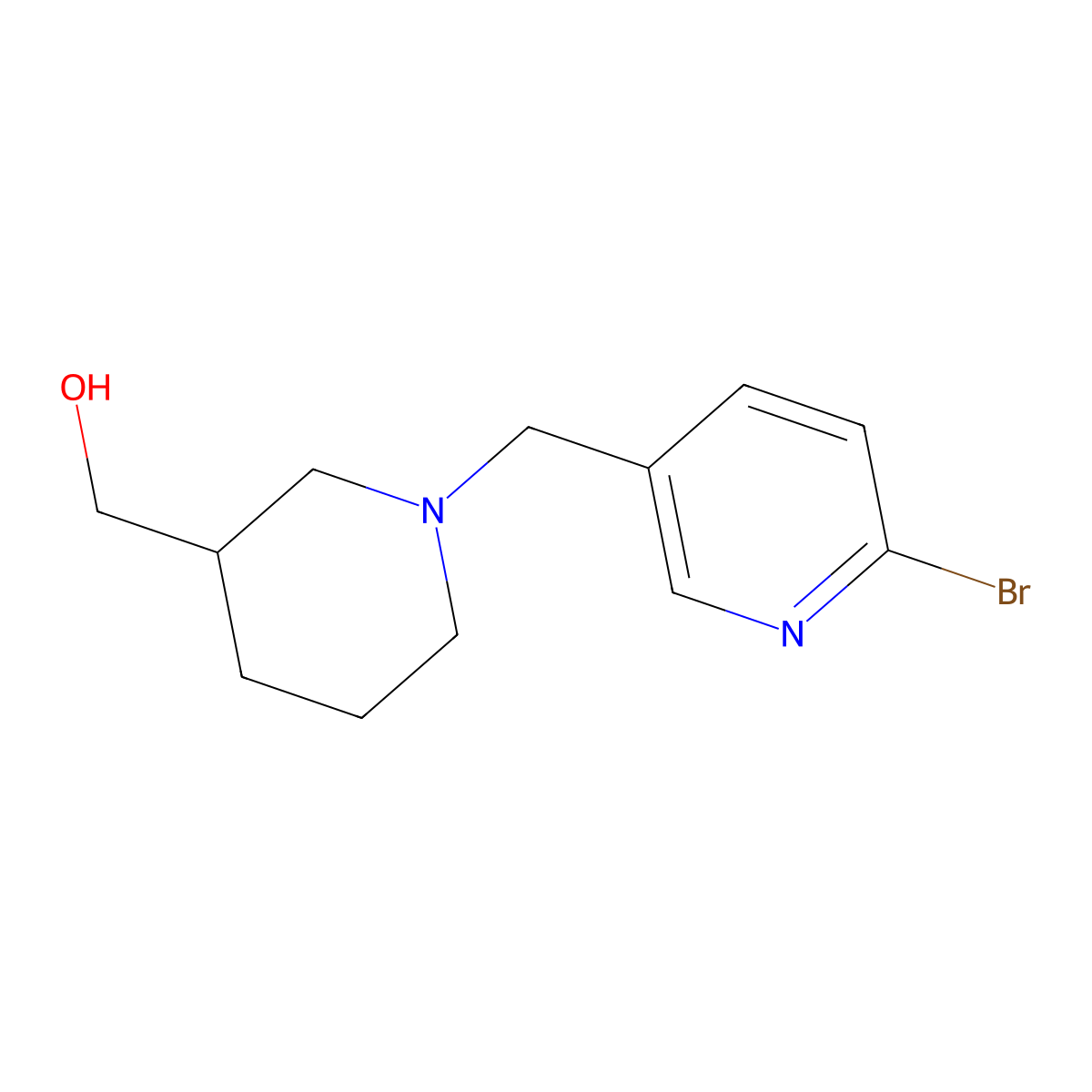 (1-((6-Bromopyridin-3-yl)methyl)piperidin-3-yl)methanol molecular structure, CAS 1420868-90-1