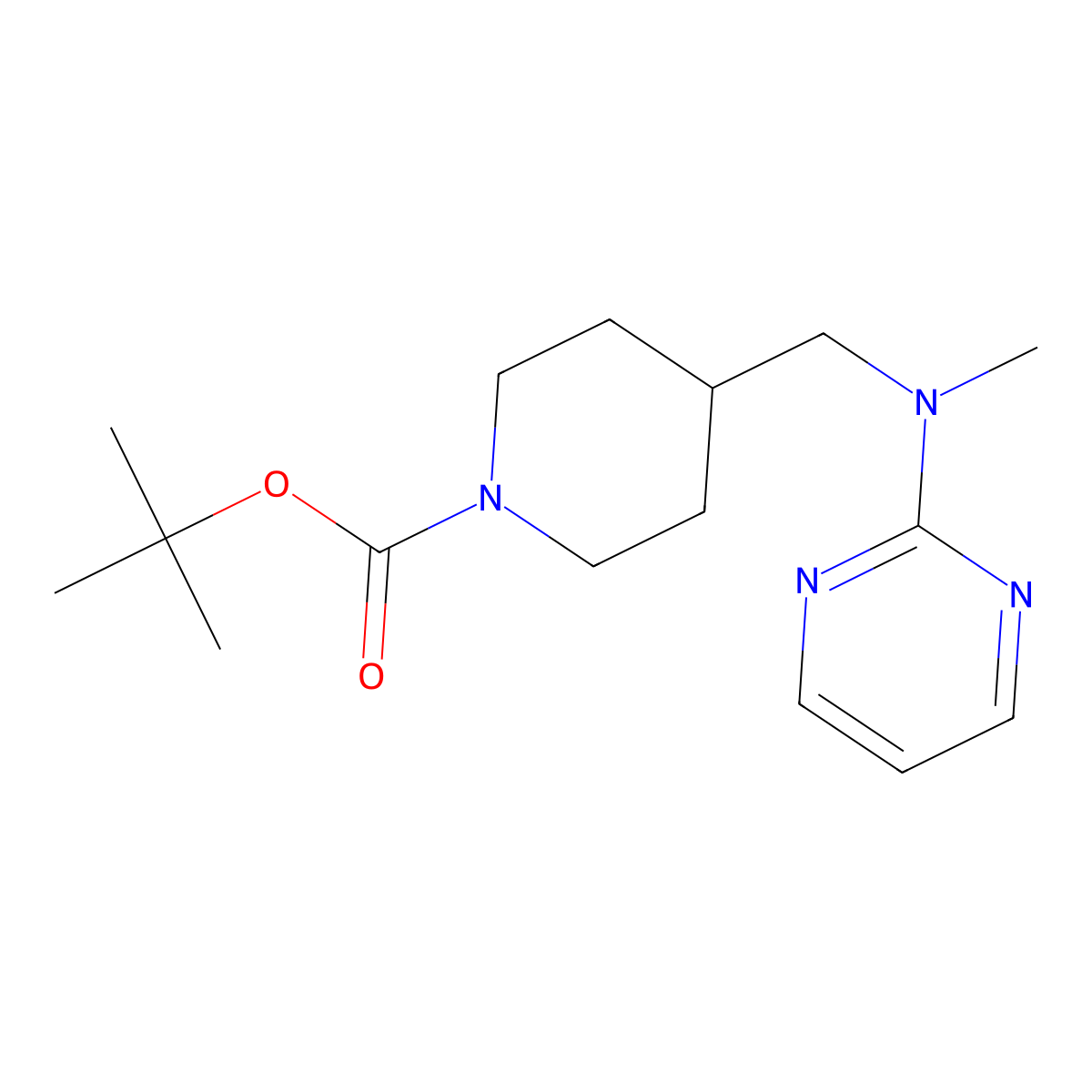 tert-Butyl 4-((methyl(pyrimidin-2-yl)amino)methyl)piperidine-1-carboxylate molecular structure, CAS 1420871-35-7