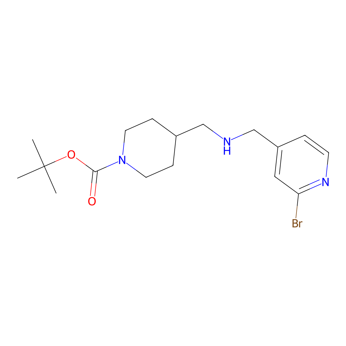 tert-Butyl 4-((((2-bromopyridin-4-yl)methyl)amino)methyl)piperidine-1-carboxylate molecular structure, CAS 1420871-65-3