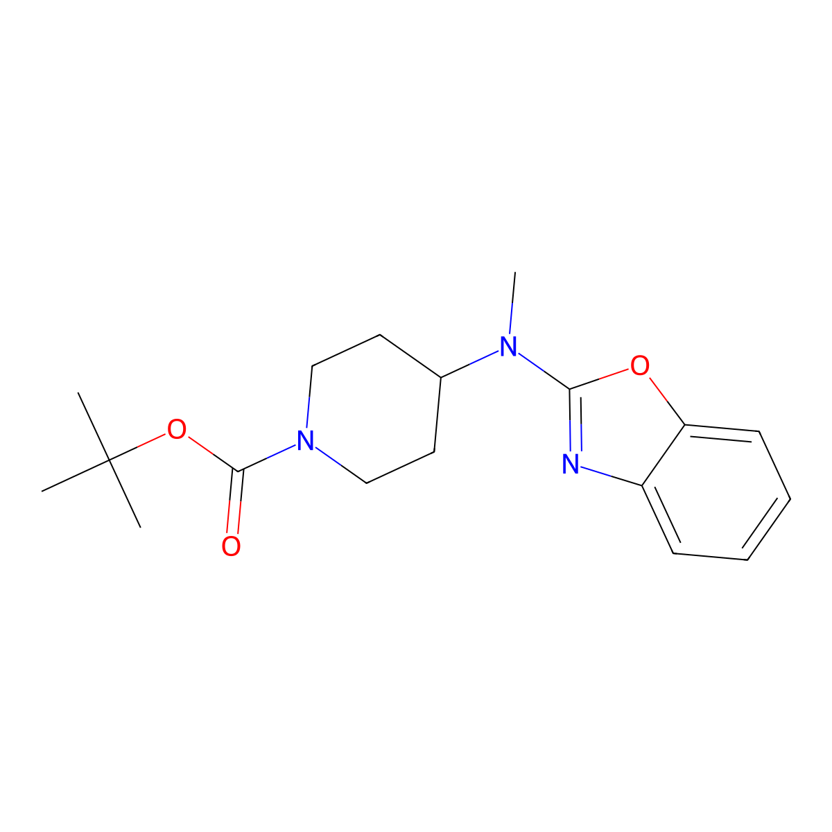 tert-Butyl 4-(benzo[d]oxazol-2-yl(methyl)amino)piperidine-1-carboxylate molecular structure, CAS 1420874-85-6