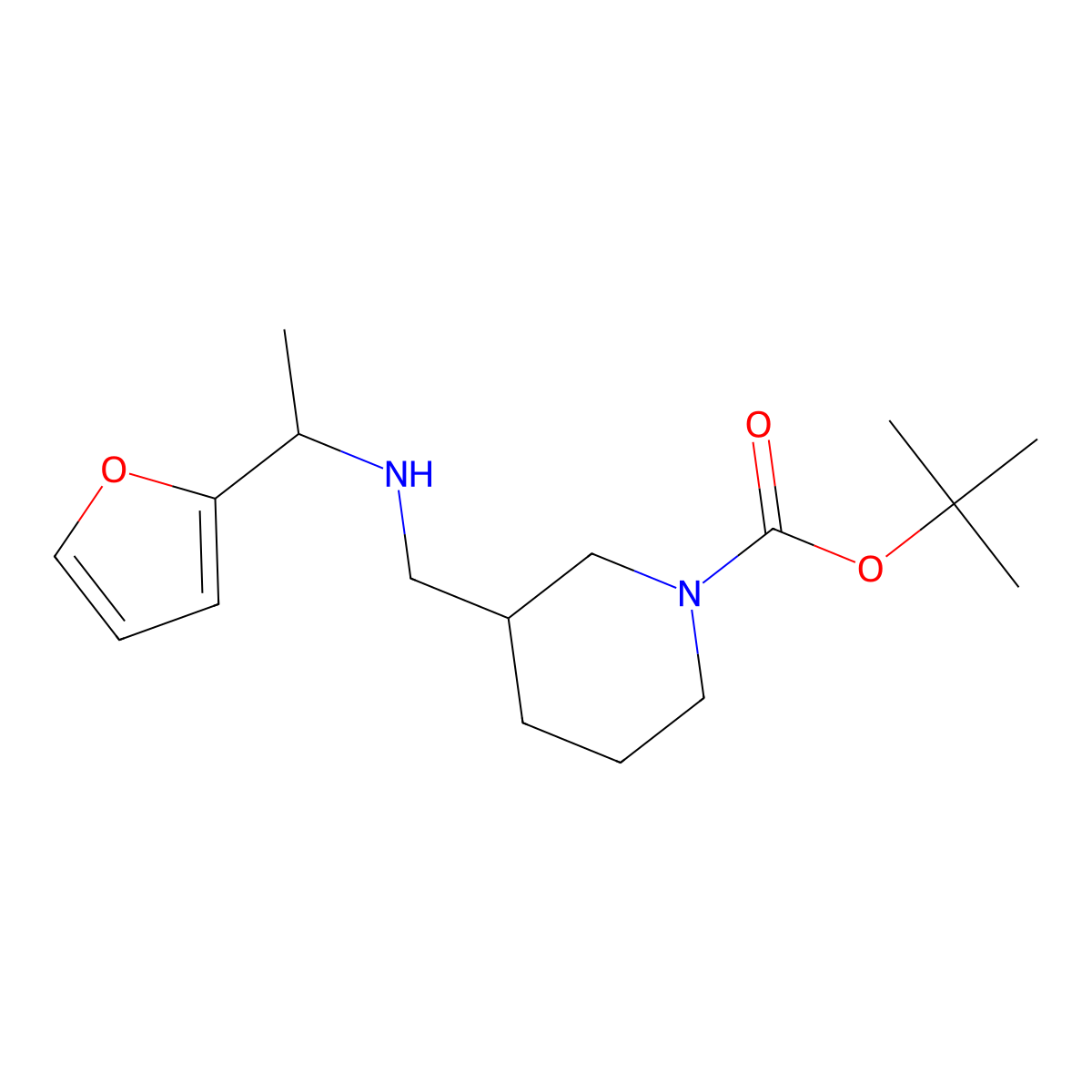 tert-Butyl 3-(((1-(furan-2-yl)ethyl)amino)methyl)piperidine-1-carboxylate molecular structure, CAS 1420878-25-6