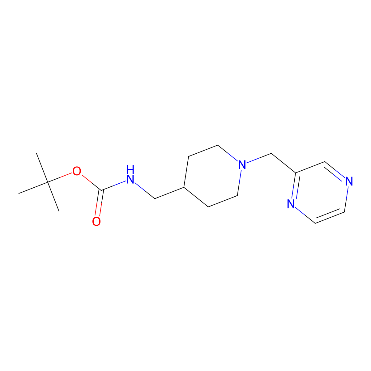 Tert-butyl ((1-(pyrazin-2-ylmethyl)piperidin-4-yl)methyl)carbamate molecular structure, CAS 1420878-37-0