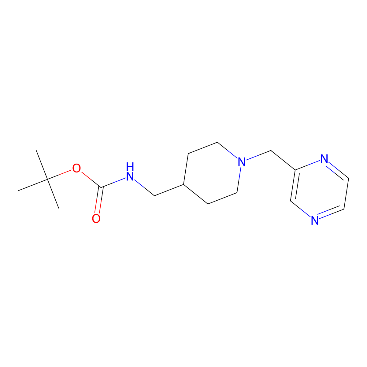 Tert-butyl ((1-(pyrazin-2-ylmethyl)piperidin-4-yl)methyl)carbamate molecular structure, CAS 1420878-37-0
