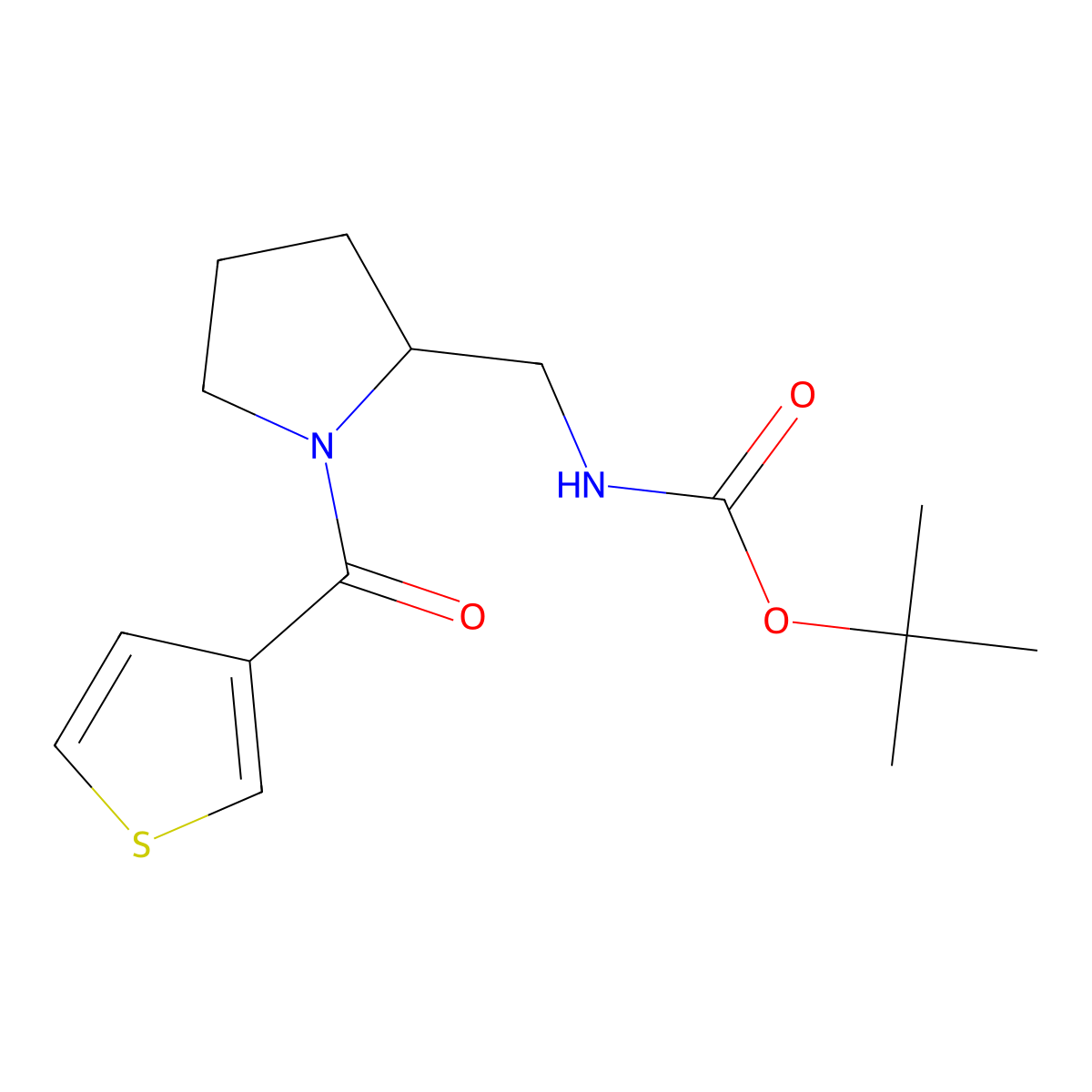 Tert-butyl ((1-(thiophene-3-carbonyl)pyrrolidin-2-yl)methyl)carbamate molecular structure, CAS 1420878-52-9