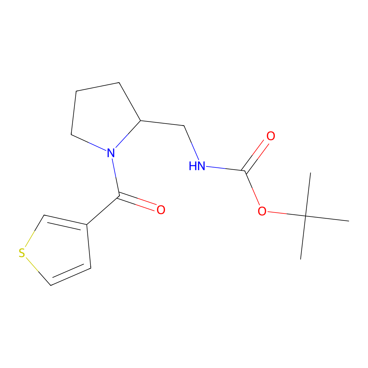 Tert-butyl ((1-(thiophene-3-carbonyl)pyrrolidin-2-yl)methyl)carbamate molecular structure, CAS 1420878-52-9