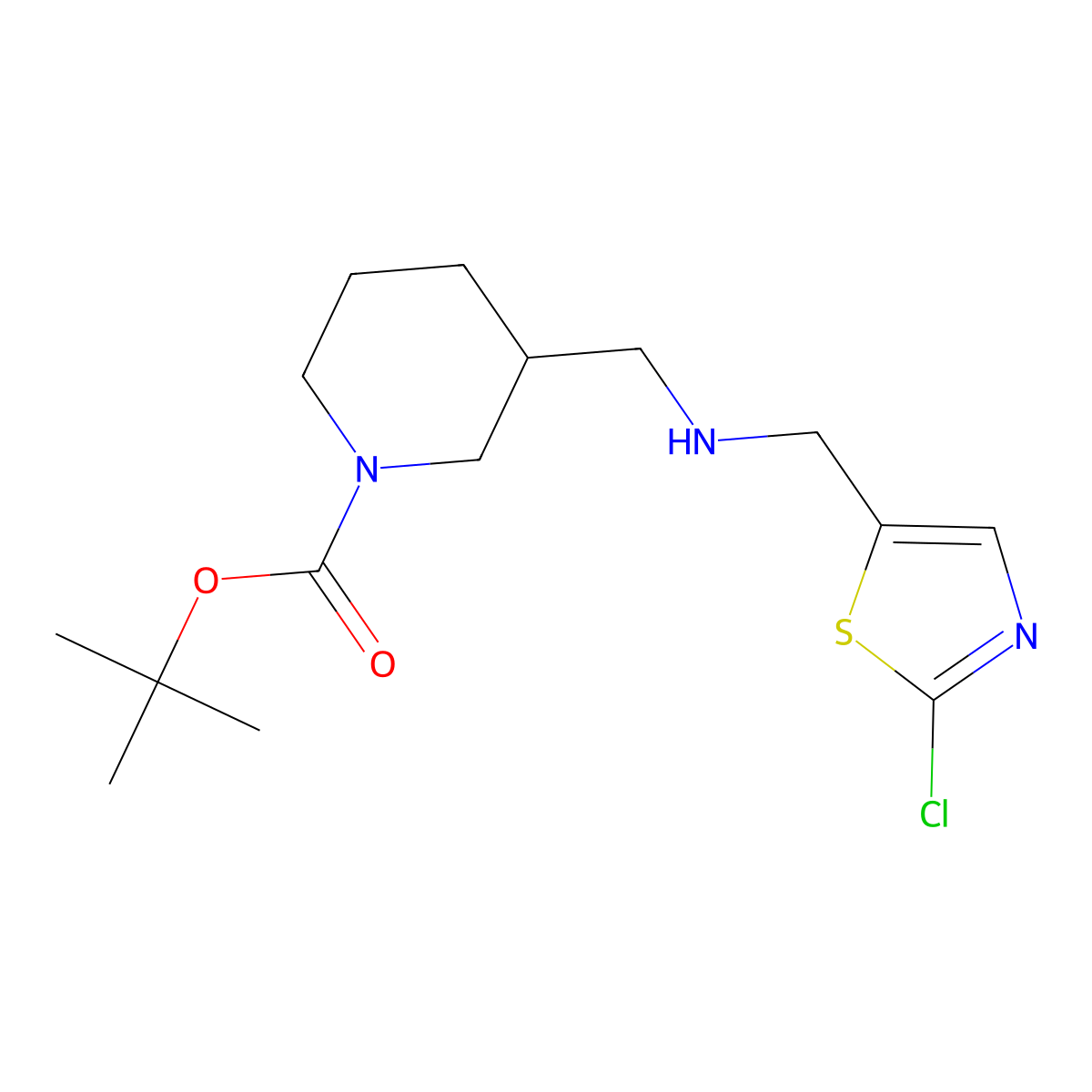 tert-Butyl 3-((((2-chlorothiazol-5-yl)methyl)amino)methyl)piperidine-1-carboxylate molecular structure, CAS 1420879-46-4