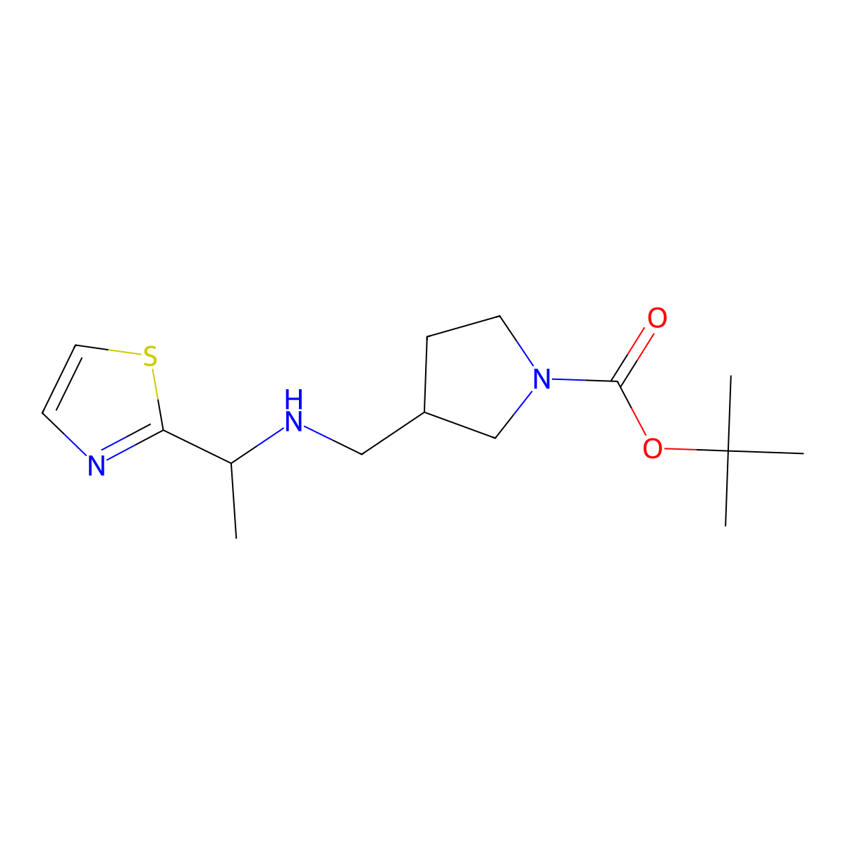 tert-Butyl 3-(((1-(thiazol-2-yl)ethyl)amino)methyl)pyrrolidine-1-carboxylate molecular structure, CAS 1420883-29-9