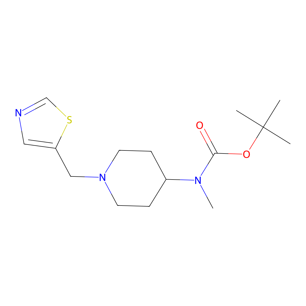 Tert-butyl methyl(1-(thiazol-5-ylmethyl)piperidin-4-yl)carbamate molecular structure, CAS 1420885-65-9