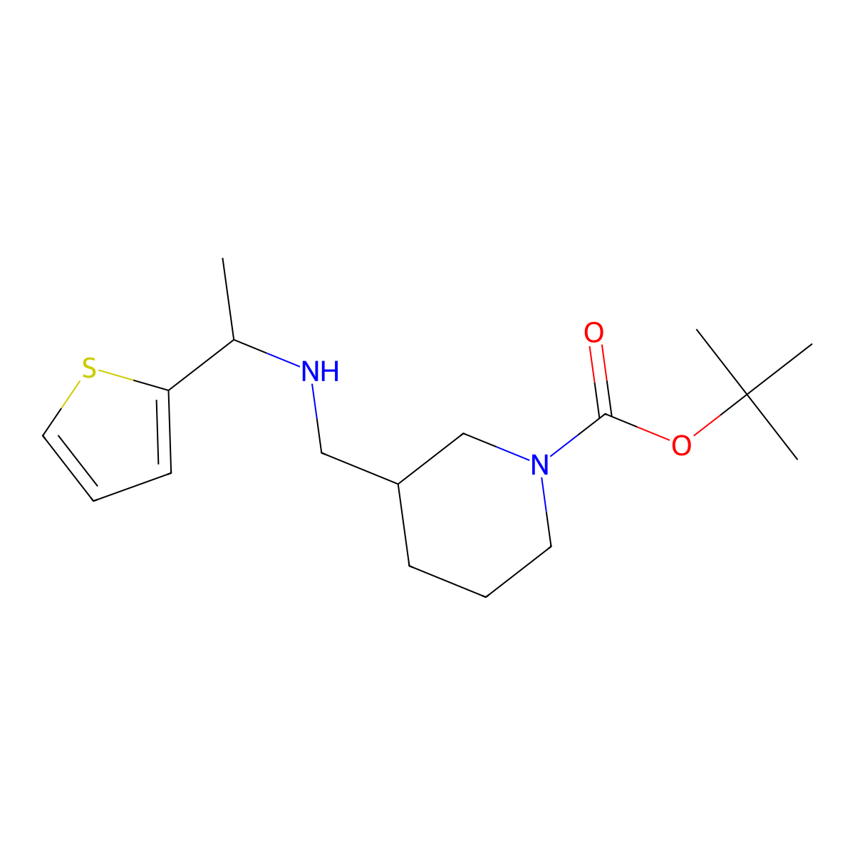 tert-Butyl 3-(((1-(thiophen-2-yl)ethyl)amino)methyl)piperidine-1-carboxylate molecular structure, CAS 1420886-36-7
