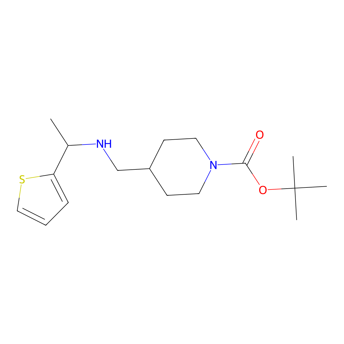 tert-Butyl 4-(((1-(thiophen-2-yl)ethyl)amino)methyl)piperidine-1-carboxylate molecular structure, CAS 1420886-44-7