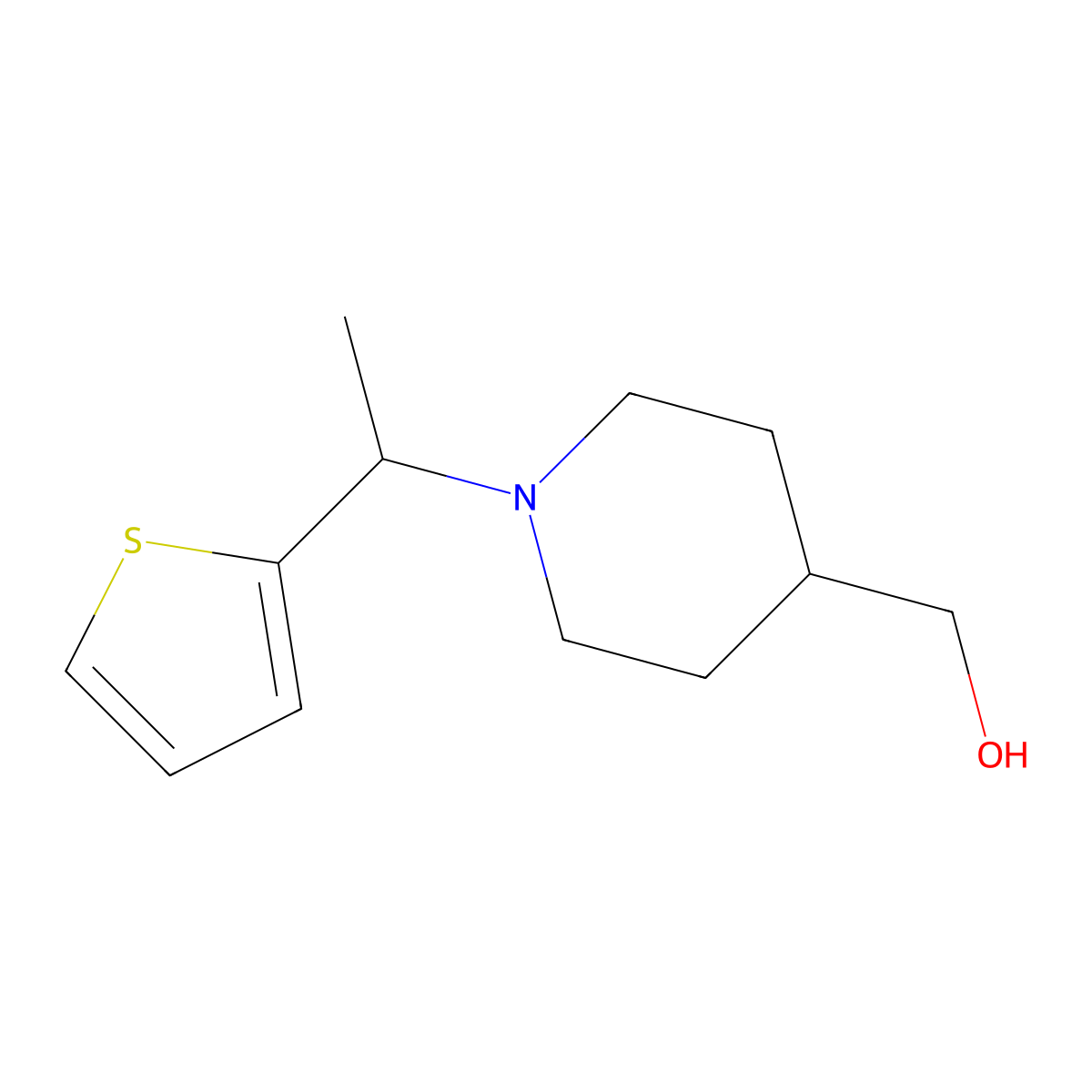 (1-(1-(Thiophen-2-yl)ethyl)piperidin-4-yl)methanol molecular structure, CAS 1420886-64-1