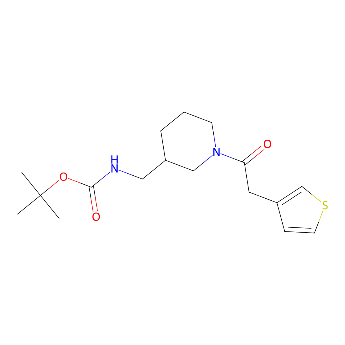 Tert-butyl ((1-(2-(thiophen-3-yl)acetyl)piperidin-3-yl)methyl)carbamate molecular structure, CAS 1420888-06-7