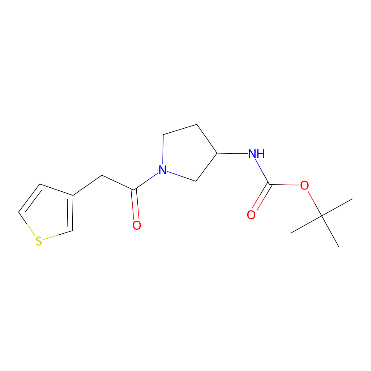 Tert-butyl (1-(2-(thiophen-3-yl)acetyl)pyrrolidin-3-yl)carbamate molecular structure, CAS 1420888-11-4