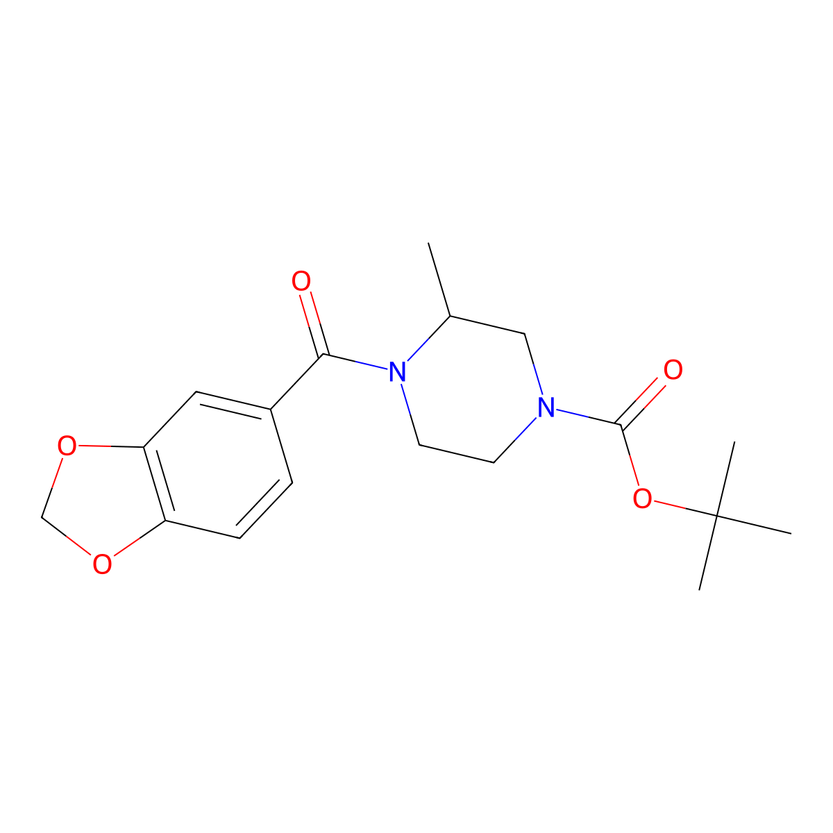 tert-Butyl 4-(benzo[d][1,3]dioxole-5-carbonyl)-3-methylpiperazine-1-carboxylate molecular structure, CAS 1420888-53-4