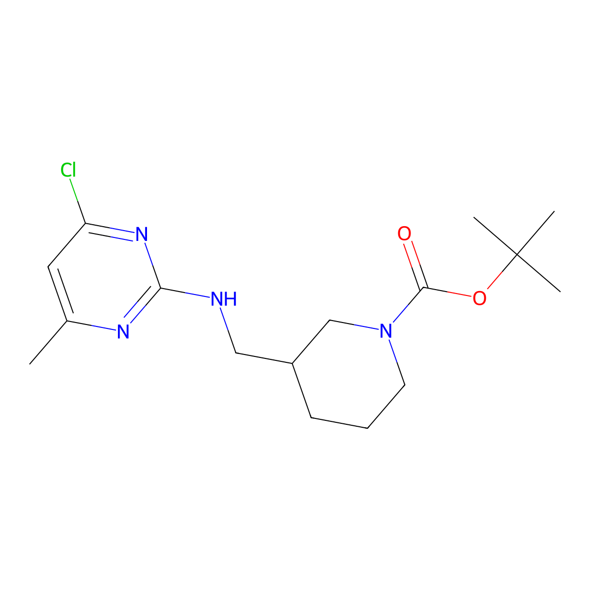 tert-Butyl 3-(((4-chloro-6-methylpyrimidin-2-yl)amino)methyl)piperidine-1-carboxylate molecular structure, CAS 1420888-65-8