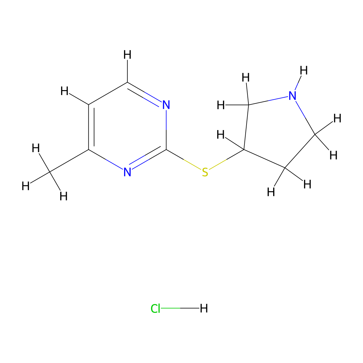 4-Methyl-2-(pyrrolidin-3-ylthio)pyrimidine hydrochloride molecular structure, CAS 1420888-78-3