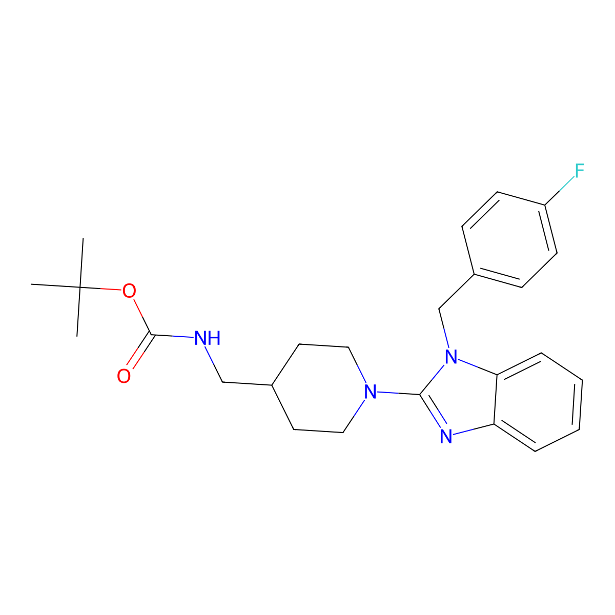tert-butyl ((1-(1-(4-fluorobenzyl)-1H-benzo[d]imidazol-2-yl)piperidin-4-yl)methyl)carbamate molecular structure, CAS 1420888-80-7