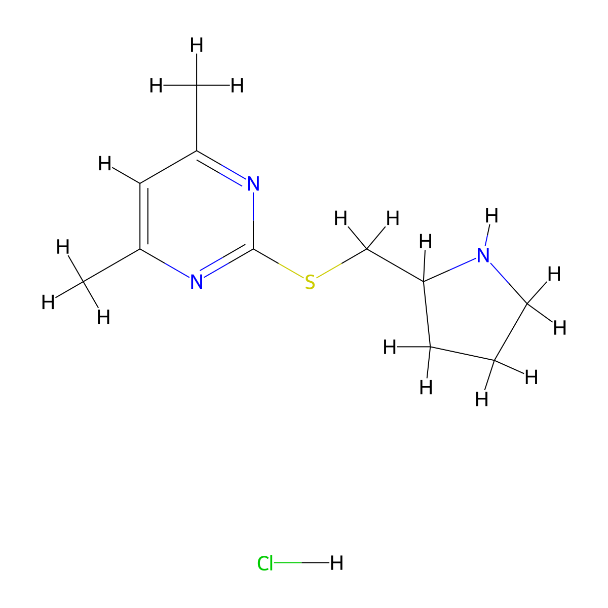 4,6-Dimethyl-2-((pyrrolidin-2-ylmethyl)thio)pyrimidine hydrochloride molecular structure, CAS 1420888-87-4