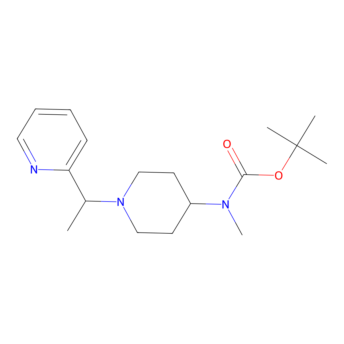Tert-butyl methyl(1-(1-(pyridin-2-yl)ethyl)piperidin-4-yl)carbamate molecular structure, CAS 1420894-29-6