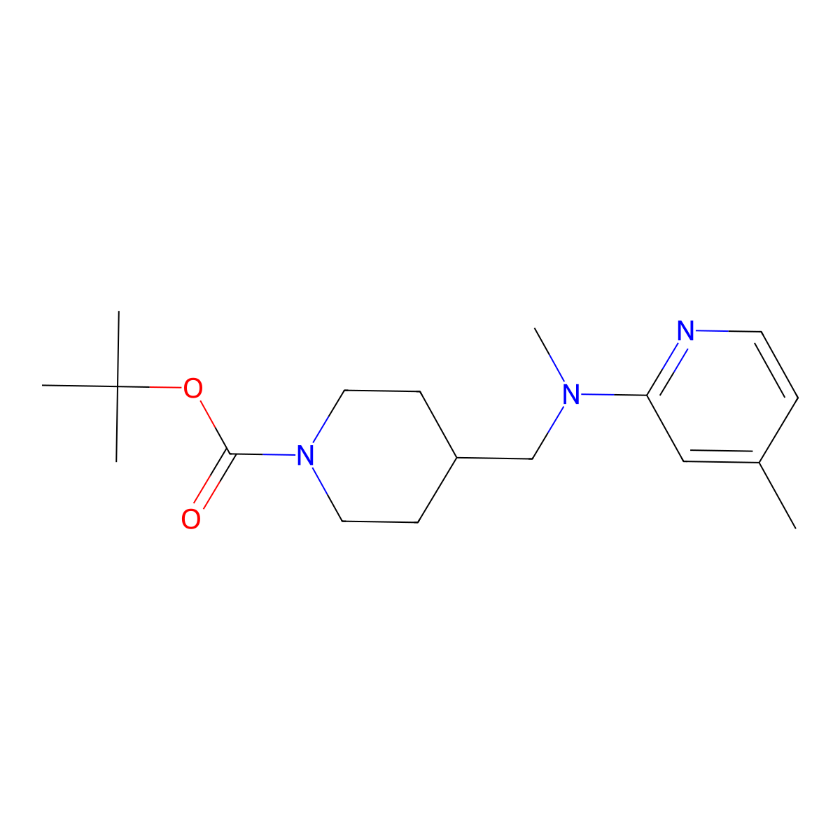 tert-Butyl 4-((methyl(4-methylpyridin-2-yl)amino)methyl)piperidine-1-carboxylate molecular structure, CAS 1420897-15-9