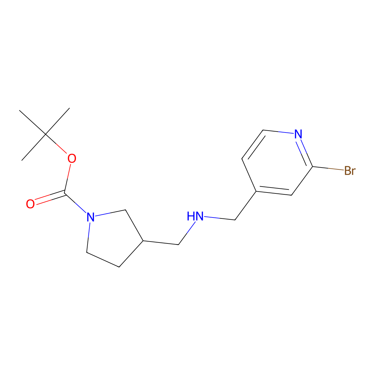 tert-Butyl 3-((((2-bromopyridin-4-yl)methyl)amino)methyl)pyrrolidine-1-carboxylate molecular structure, CAS 1420897-72-8