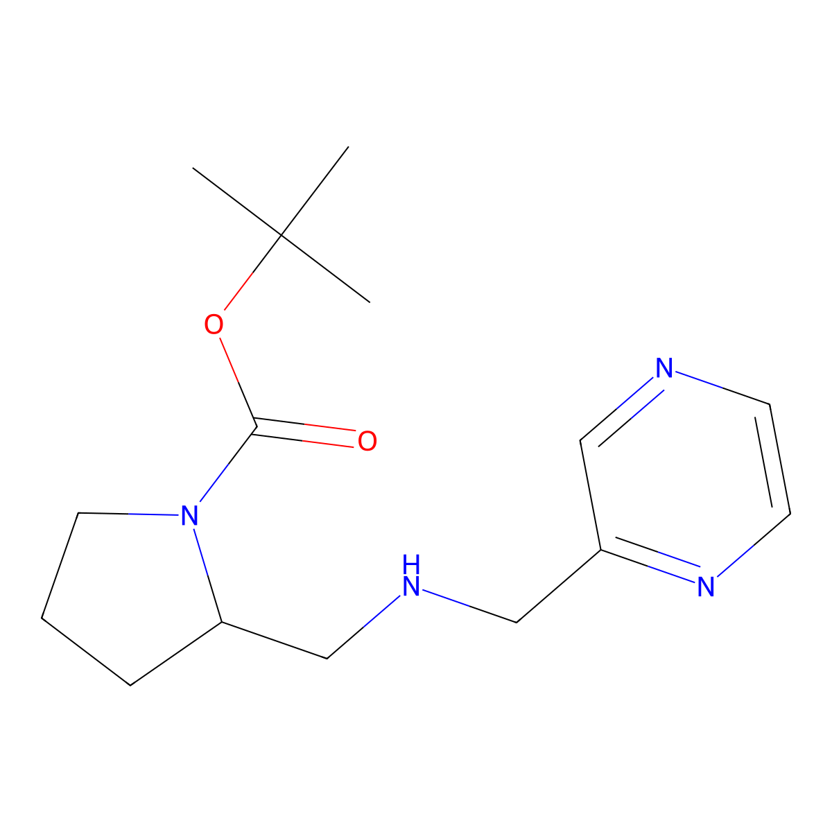 tert-Butyl 2-(((pyrazin-2-ylmethyl)amino)methyl)pyrrolidine-1-carboxylate molecular structure, CAS 1420897-92-2