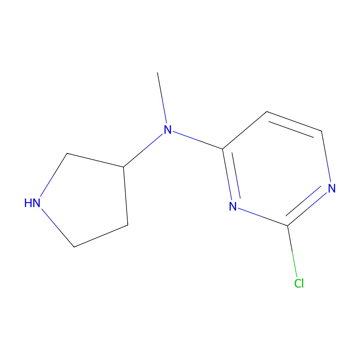 2-chloro-N-methyl-N-(pyrrolidin-3-yl)pyrimidin-4-amine molecular structure, CAS 1420940-08-4