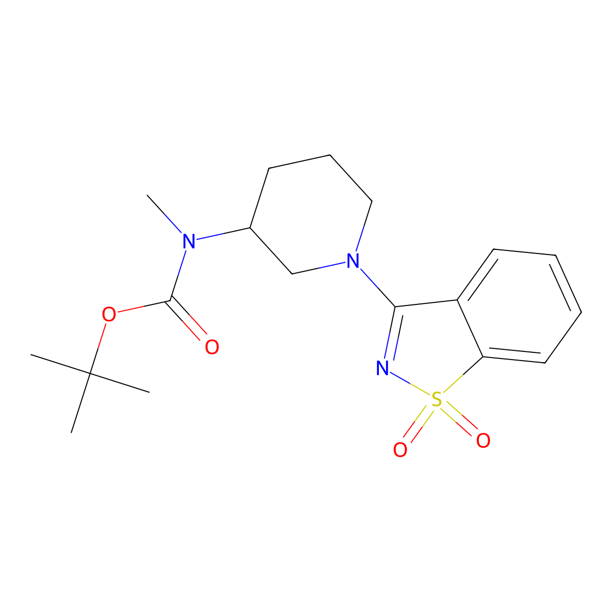 tert-Butyl (1-(1,1-dioxidobenzo[d]isothiazol-3-yl)piperidin-3-yl)(methyl)carbamate molecular structure, CAS 1420954-82-0