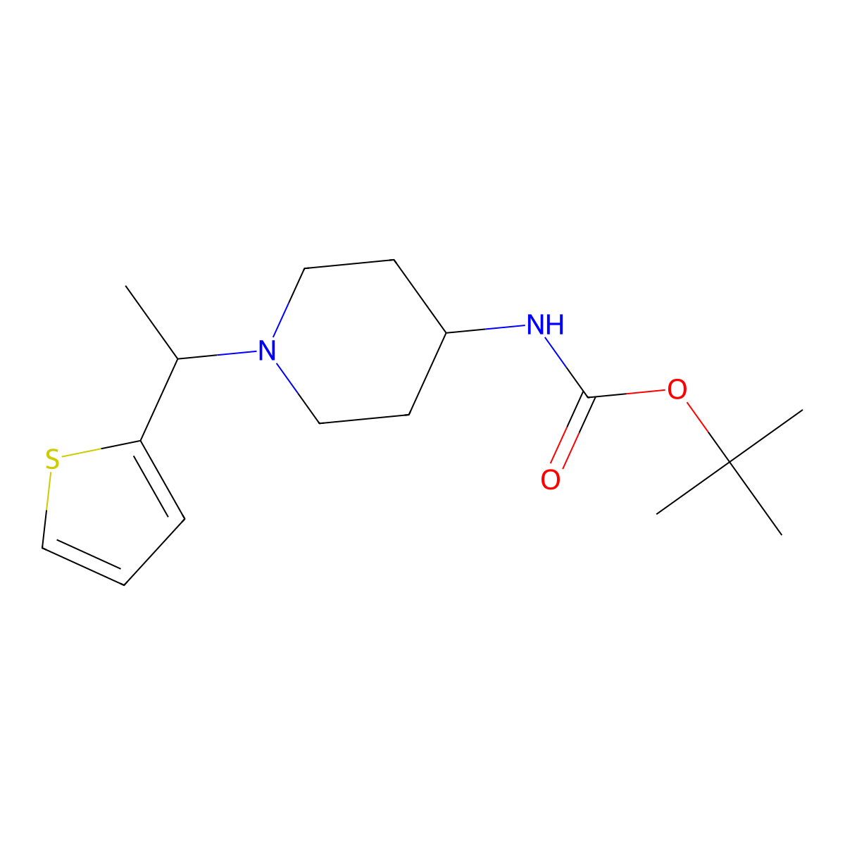 Tert-butyl (1-(1-(thiophen-2-yl)ethyl)piperidin-4-yl)carbamate molecular structure, CAS 1420955-26-5